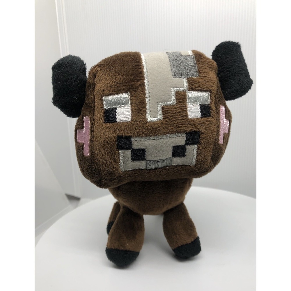 Mojang Minecraft Cow Plush Stuffed Animal Toy Brown 6" 2014 Figure‎ Embroidered